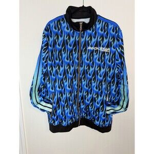 Rockstar Original Streetwear Blue Biker Flame Track Jacket Men’s 2X